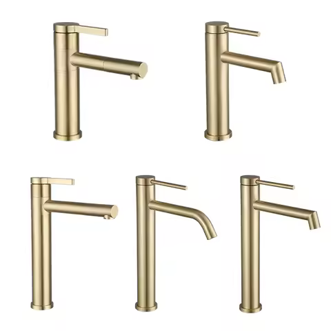 ULA Brushed Gold Basin Faucet Tall/Short Hot And Cold Water Faucet Basin Mixer Sink Tap Deck Mounted Bathroom Tapware Crane