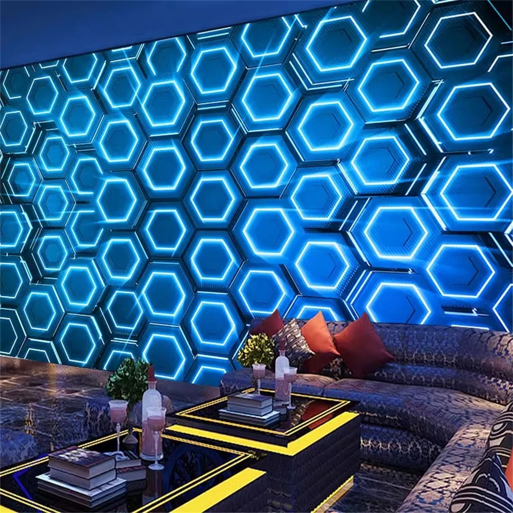 

Пользовательские настенные обои КТВ, технологический смысл, ТВ-фон, флэш-геометрическая настенная бумага для гостиной, бара, 3D фреска