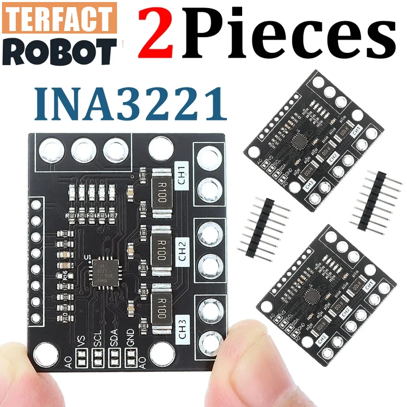 TERFACT  2pcs INA3221 I2C SMBUS Triple-Channel Shunt Current Power Supply Voltage Monitor Sensor Board Module