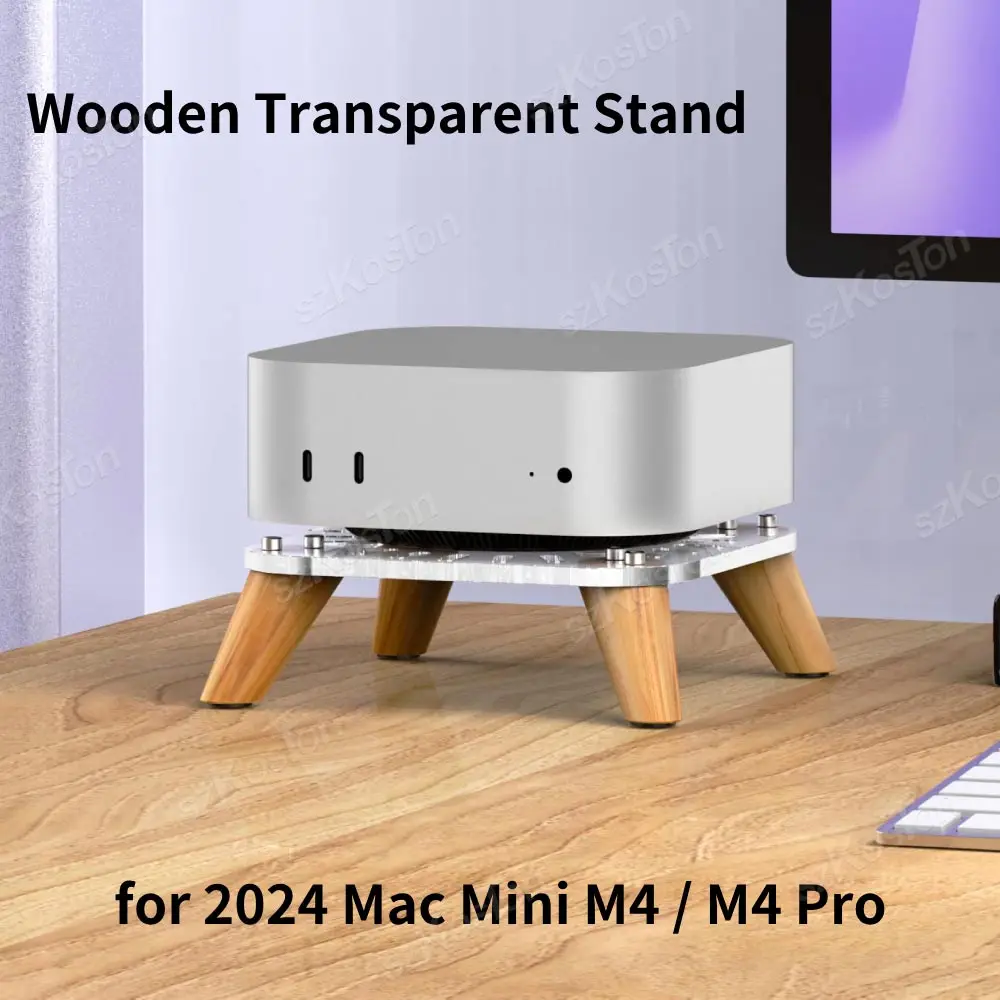 2024 Mac Mini M4 Pro 데스크탑 컴퓨터용 방열 베이스, 나무 투명 스탠드, PC 액세서리
