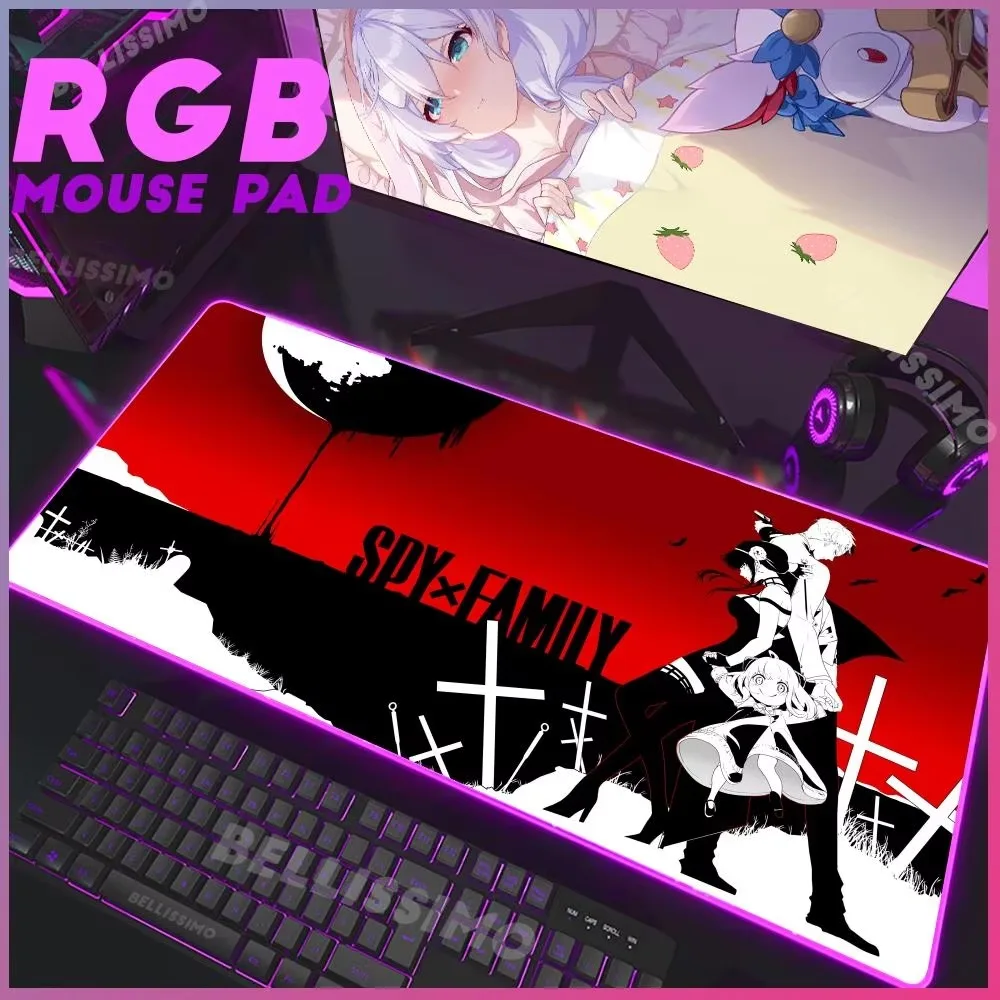 Hot Anime S_spy x F_family RGB Gaming Mouse Pad Luminous Desk Mat Backlit  Pc Setup Accessories LED Lamp HD Keyboard Pad