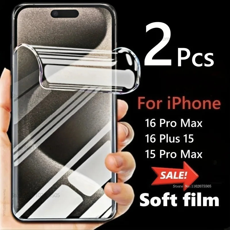 

2 упаковки прозрачной гидрогелевой пленки HD с полным покрытием для IPhone 14 15 Pro Max 16 ProMax 14 Plus 16 15 Pro 16E без стекла, против царапин