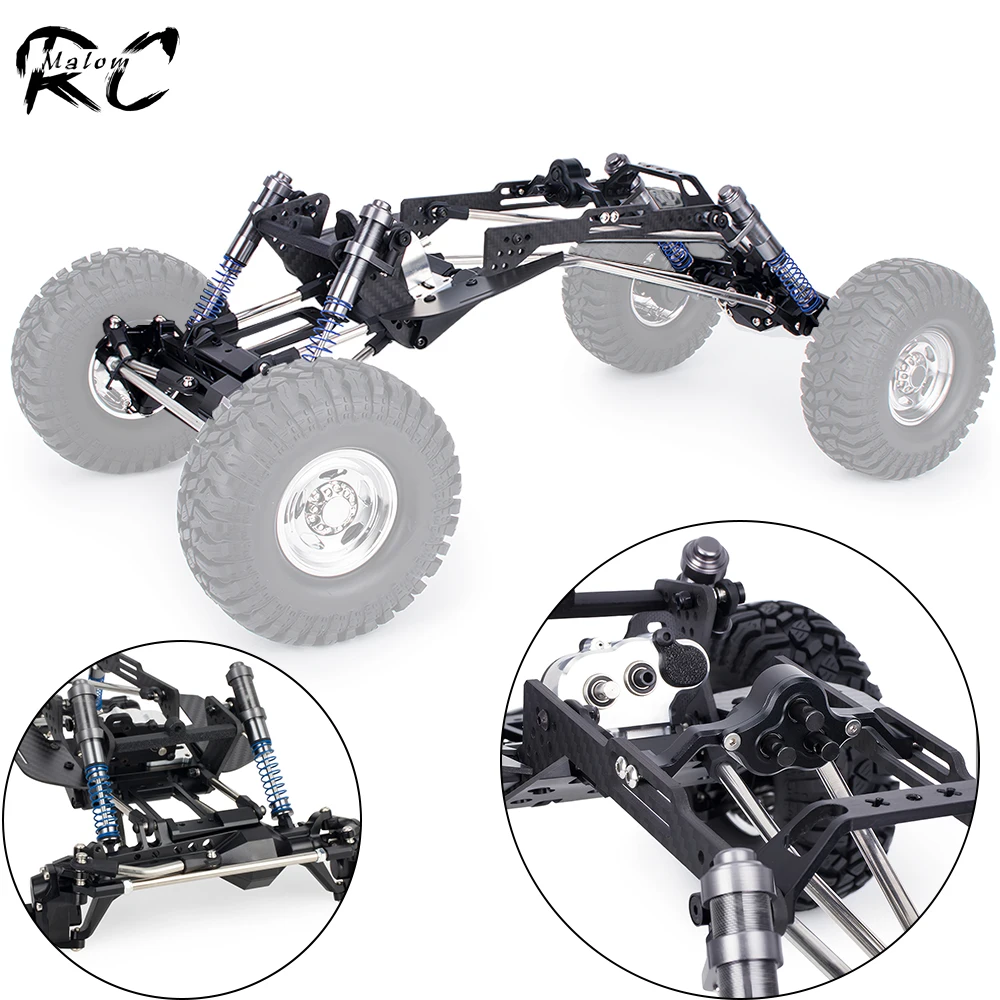 1/10 RC Crawler Carbonfaser LCG Chassis-Kit, Upgrade mit niedrigem Schwerpunkt und hoher Bodenfreiheit, inklusive Getriebe und Stoßdämpfer für Cheater Rigs