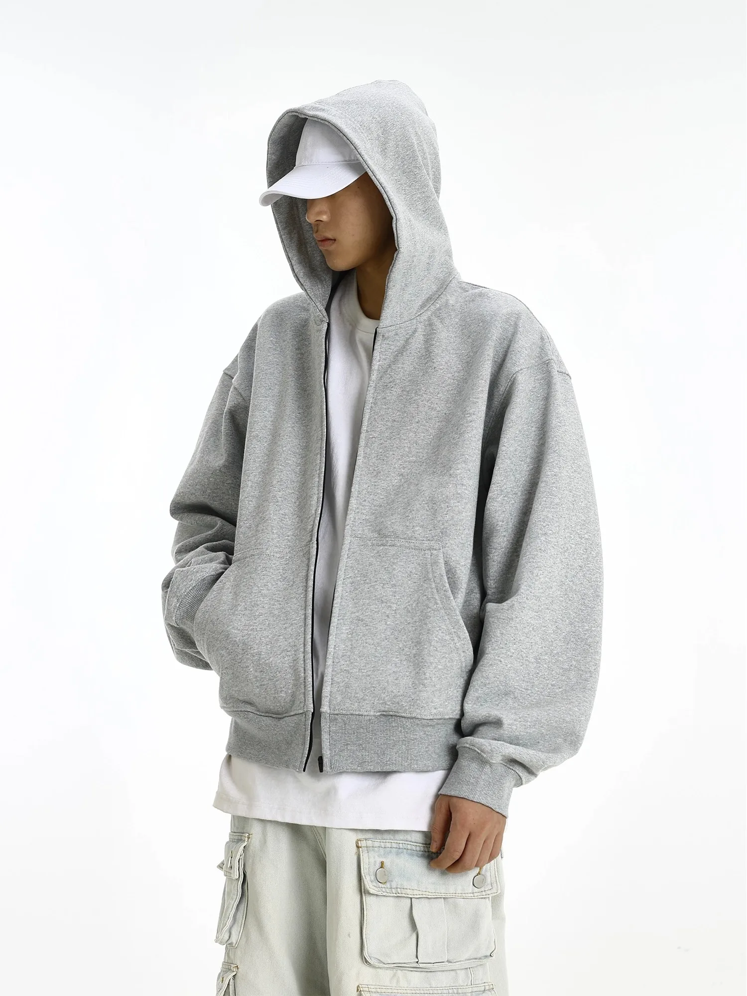 

Spring and Autumn Grey Hoodie Men's and Women's American Retro Casual Short Jacket Loose Hoodie