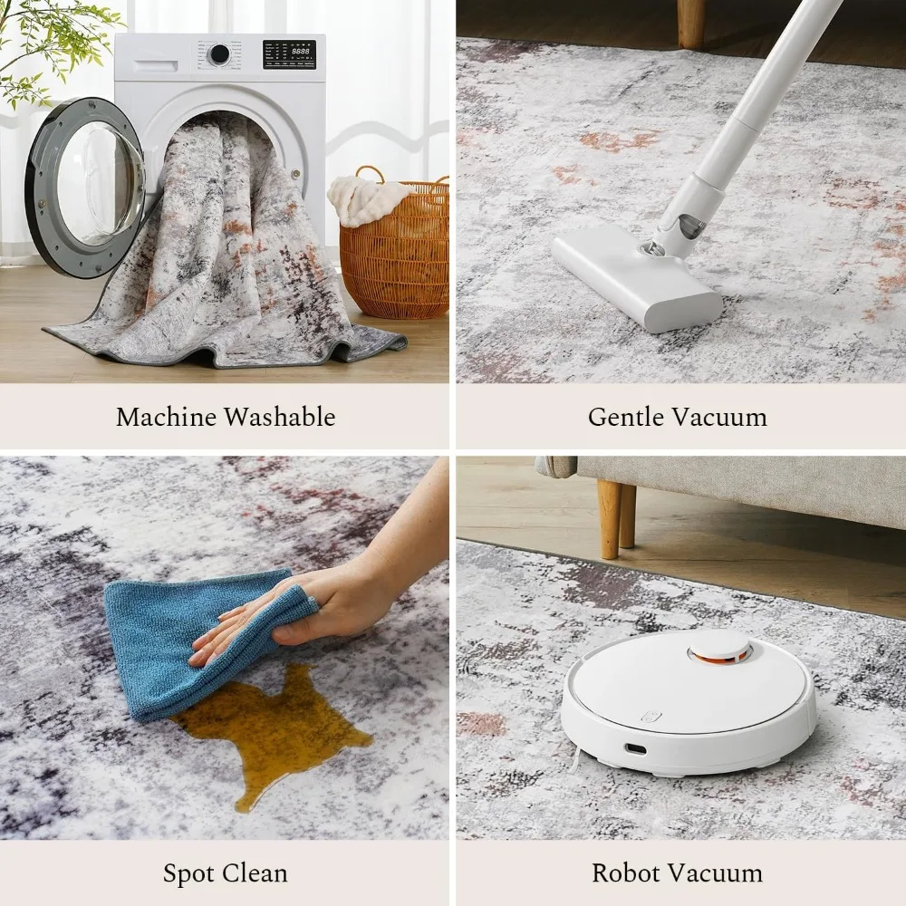 سجاد منطقة قابل للغسل مقاس 10 × 14، كومة منخفضة مقاومة للبقع، سجادة محايدة حديثة لغرف المعيشة وغرفة الطعام #4