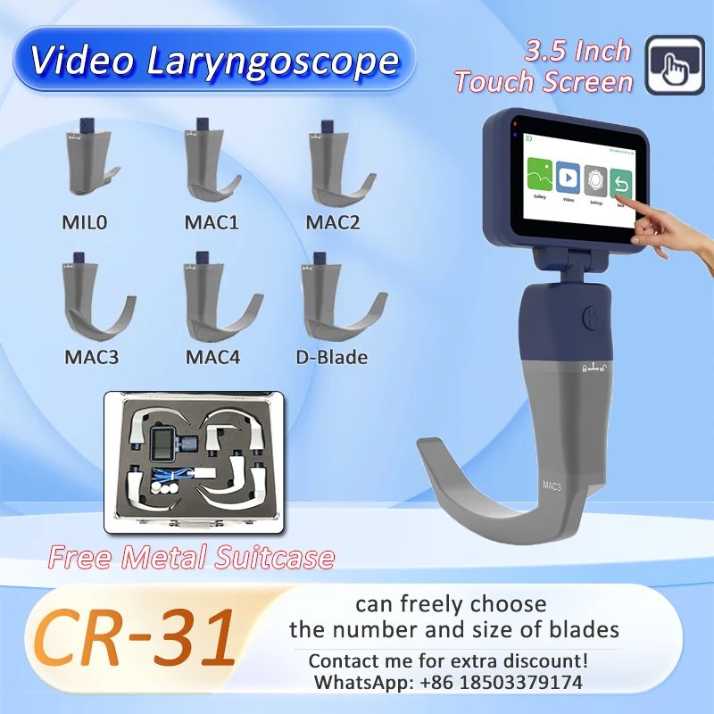 Video Laryngoscope with 6 Stainless Steel Blades, Retail blades and guide wires, Purchase in any combination