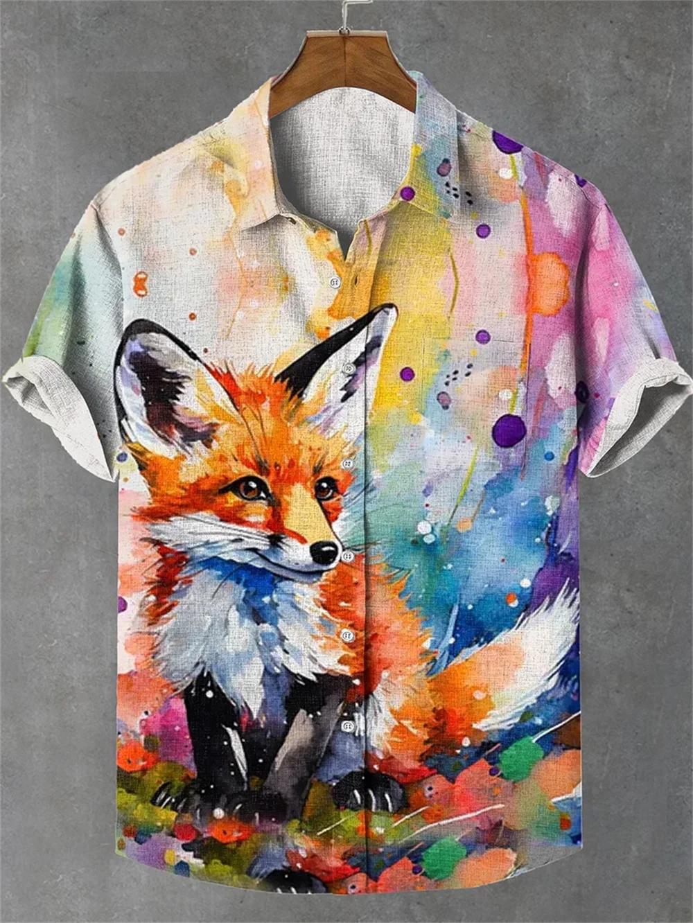 

Ретро Shan Hai Jing Mythical Tiger Fox с принтом мужская рубашка с короткими рукавами уличная повседневная повседневная мужская рубашка