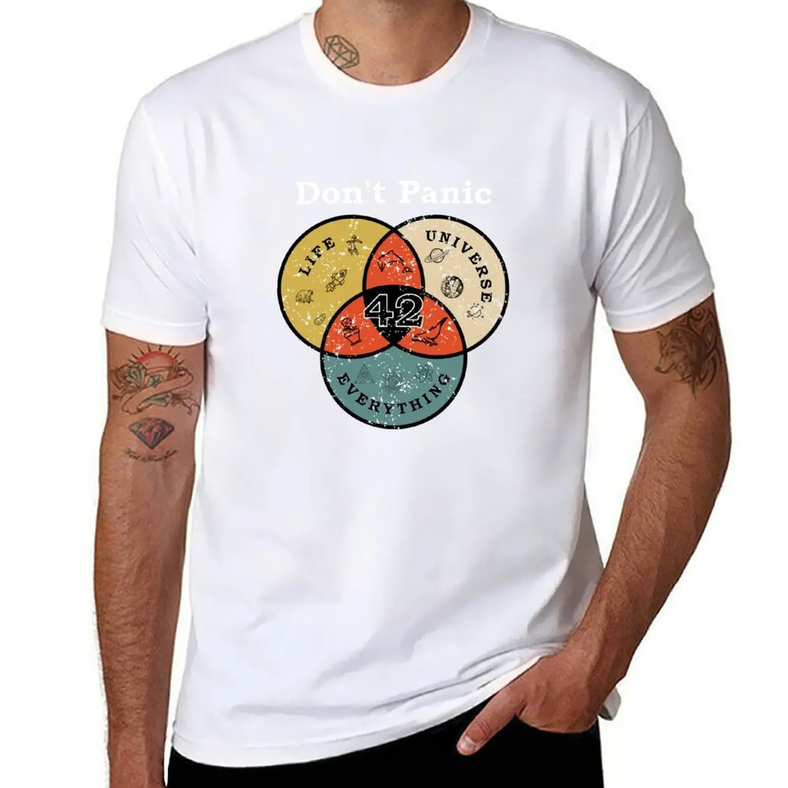 

42 Don't Panic Life Universe Everything Hitchhiker Guide Galaxy T-Shirt t shirt man luxury mens graphic t shirts T-Shirt