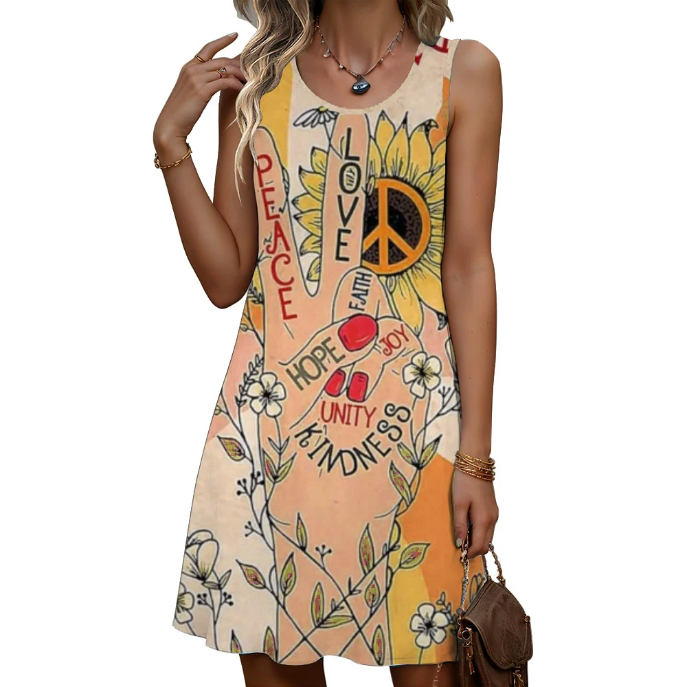 Fashion Finger And Floral Women Mini Dresses Summer Sleeveless 3D Printed Street Trend Ladies Dress 3XL Plus Size Casual Dress