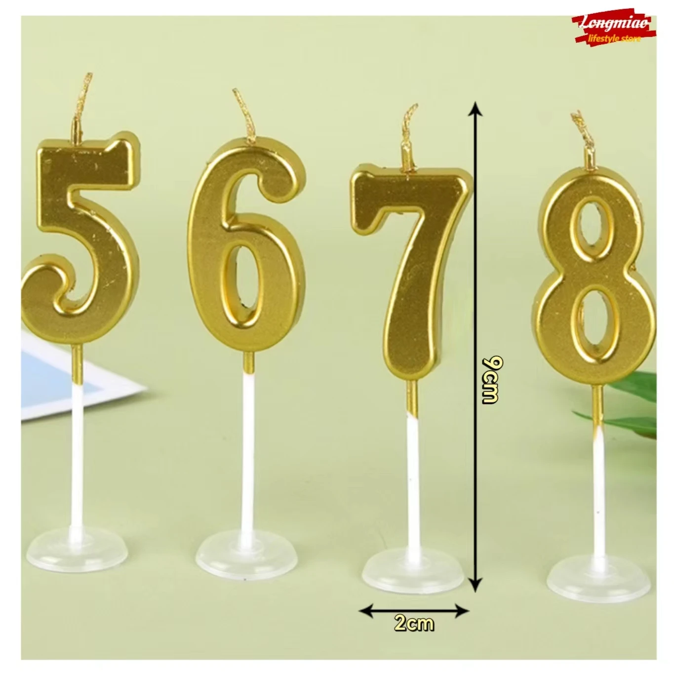 1pcs New Gold Number 0-9 Candles for Birthday Parties Decorated with Gold-plated Candles in PVC Boxes