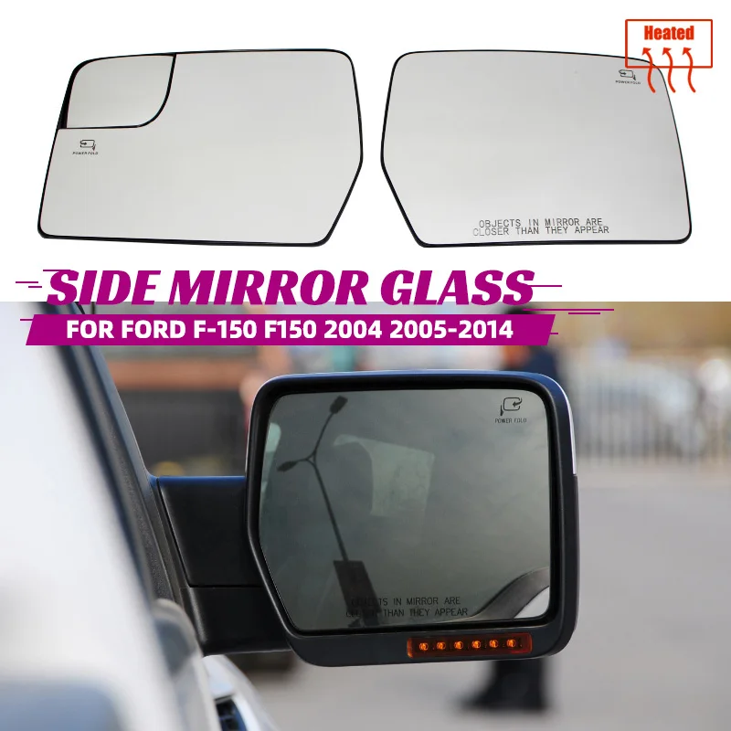 Image of Für Ford F-150 2011-2014 Pickup Beheizter rechter und linker Seitenspiegel, konvexes Weitwinkel-Flügelspiegel-Ersatz-Rückspiegelglas