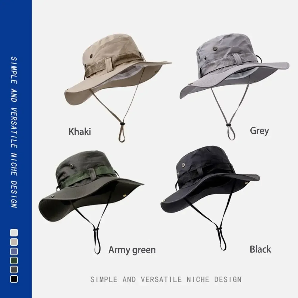 

New Sun Hats for Men Outdoor Fishing Cap Wide Brim Anti-UV Protection Hunting Hiking Hat Mesh Fisherman Hat Beach Sunscreen Cap