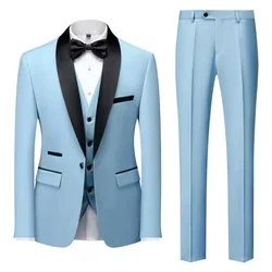 Classic Men's Luxury Slim Fit Suit 3 Pieces  Blazer Vest Pants Shawl Lapel For Wedding Suit Business Prom Suits High Quality