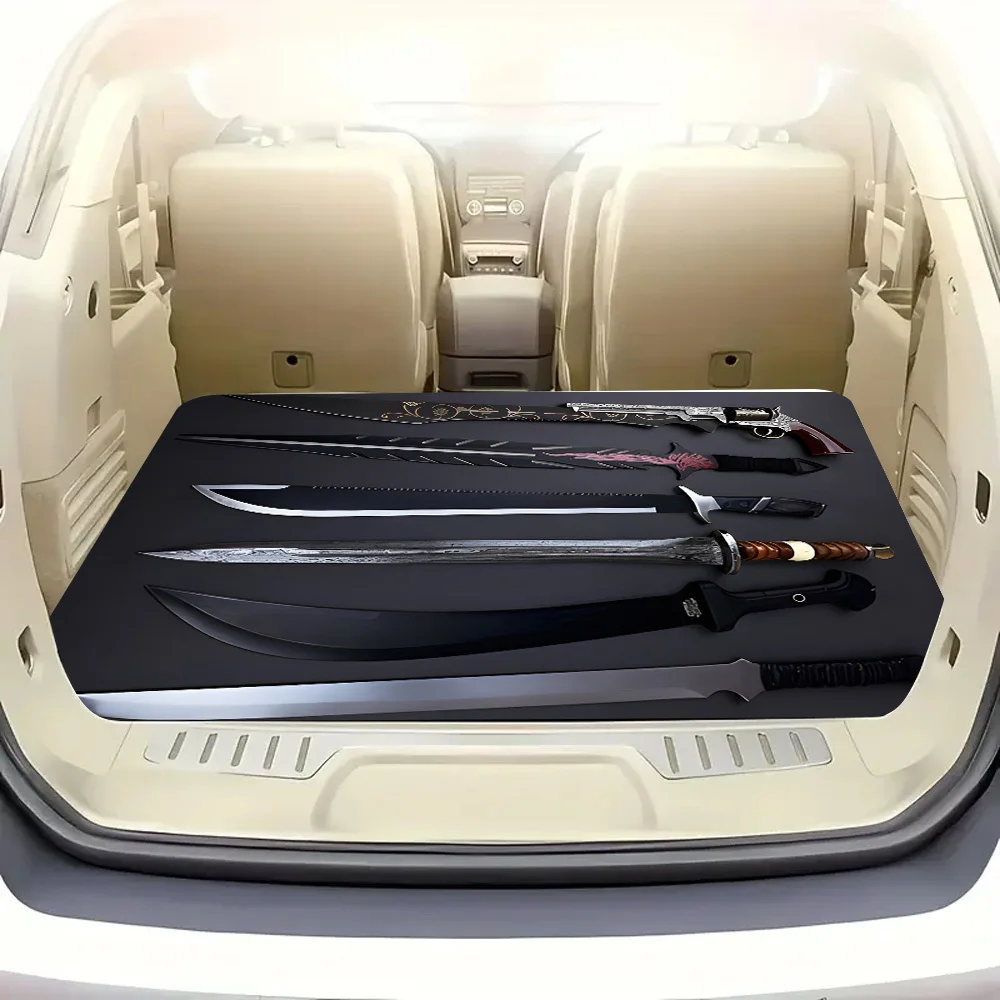 1pc, 2D/Flat Golden Patterned Carved Trunk Mat, Car Trunk Protection Mat, Dustproof, Wear-Resistant, And Stain-Resistant, Vehicl
