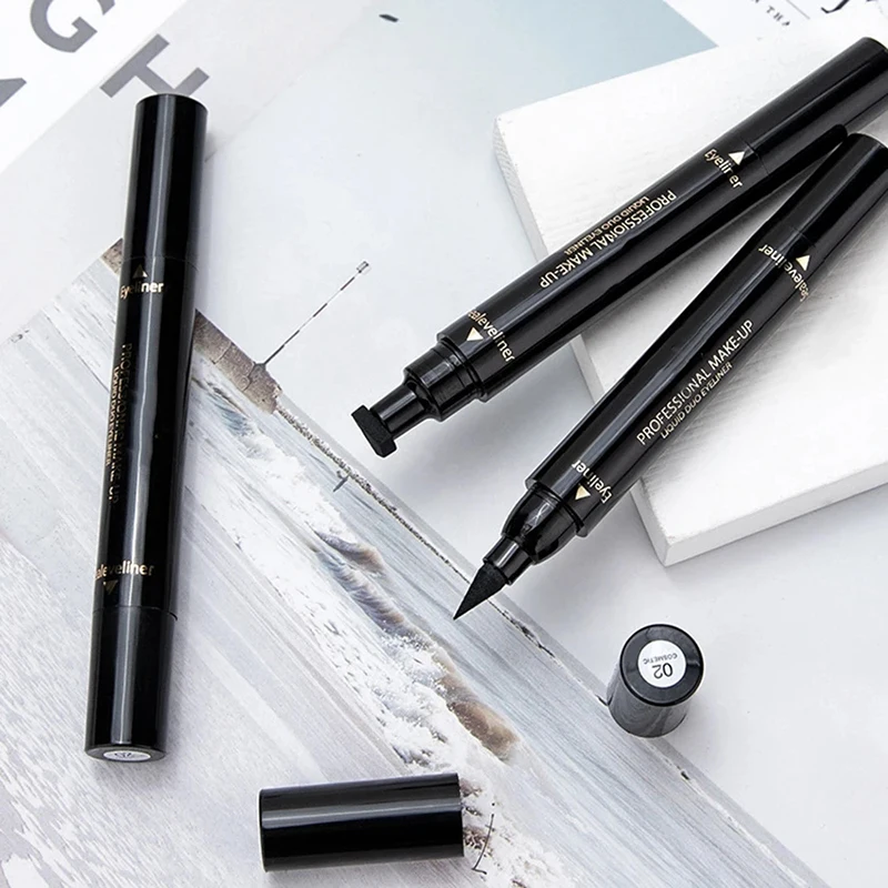 Lápiz Delineador de ojos líquido 2 en 1, resistente al agua, doble cabezal, secado rápido, herramienta de maquillaje de larga duración para mujer
