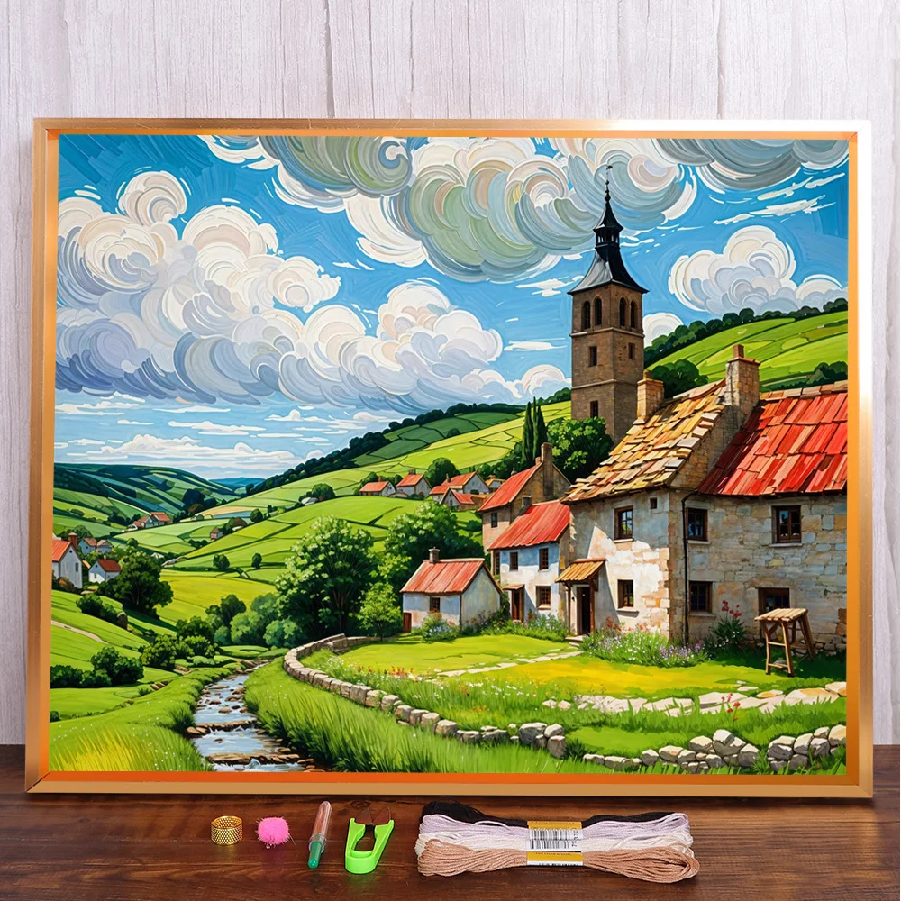 

Landscape Green Field Printed 11CT Cross-Stitch DIY Embroidery Patterns Knitting Handmade Craft Handiwork Jewelry Magic Needle