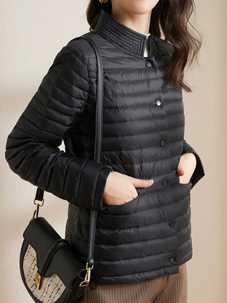 Women's fashionable Puffer Jacket  in women Autumn Lightweight Thin Short Down Jacket Standing Collar Coat