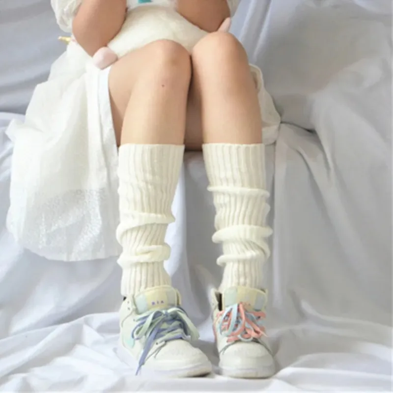 Japanese Lolita Style Leg Warmers Y2K Fashion Knitted Jk Heap Socks Boot Cuffs Cover Long Socks Autumn Winter Warm Knee Sleeves