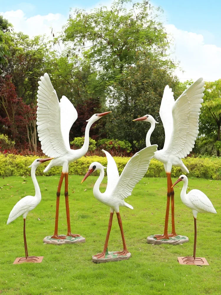 Simulated Egret Ornament Crane Sculpture Fiberglass Animal Outdoor Garden Pool