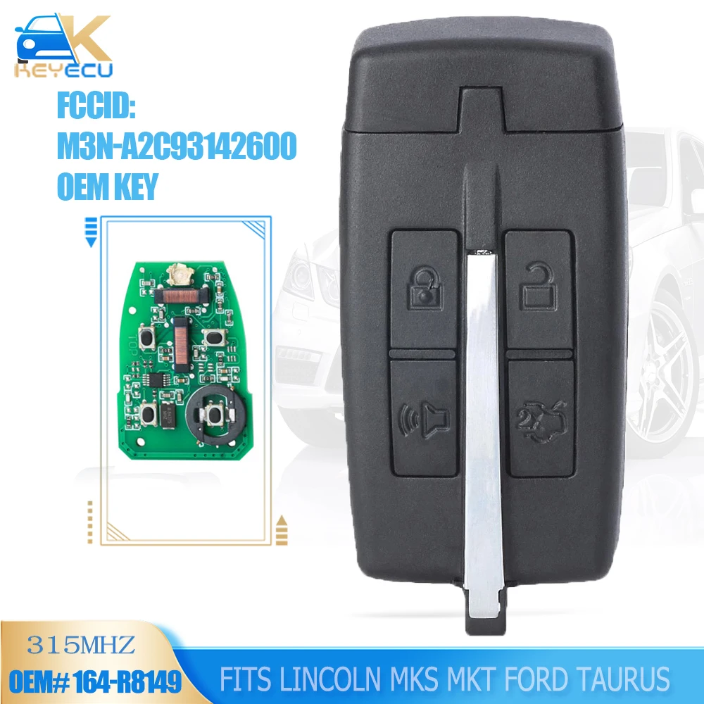 

KEYECU M3N5WY8406 Smart Remote Key 315MHz ID46 FOB 4 Button for Ford Taurus Lincoln MKS MKT 2009 2010 2011 2012