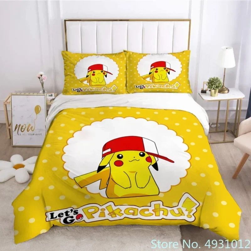 3D Printed Anime Figure Pikachu Bedding Set Pillowcase Jumpman Bedclothes Cartoon Children Kids Quilt Duvet Cover Gift