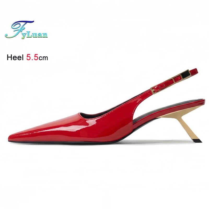 

Sexy Fashion Summer Red Women's Sandals Thin Heels 5.5cm Pointed Toe Side Hollow Back Empty Strap Ladies Pumps Party Shoes CD