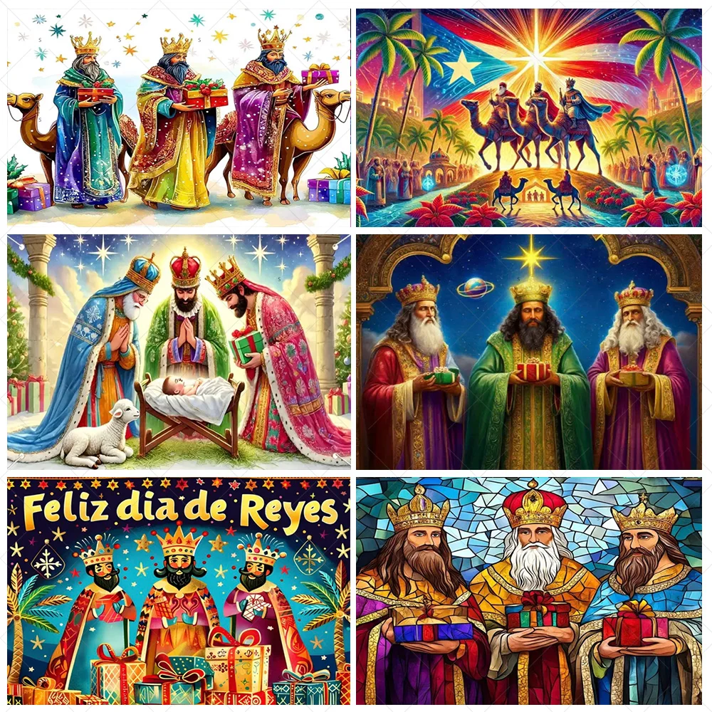 

‌Día de los Reyes Magos Theme Background Spain Three Kings Day Photography Backdrop Supplies Party Decoration Photo Shoot Prop
