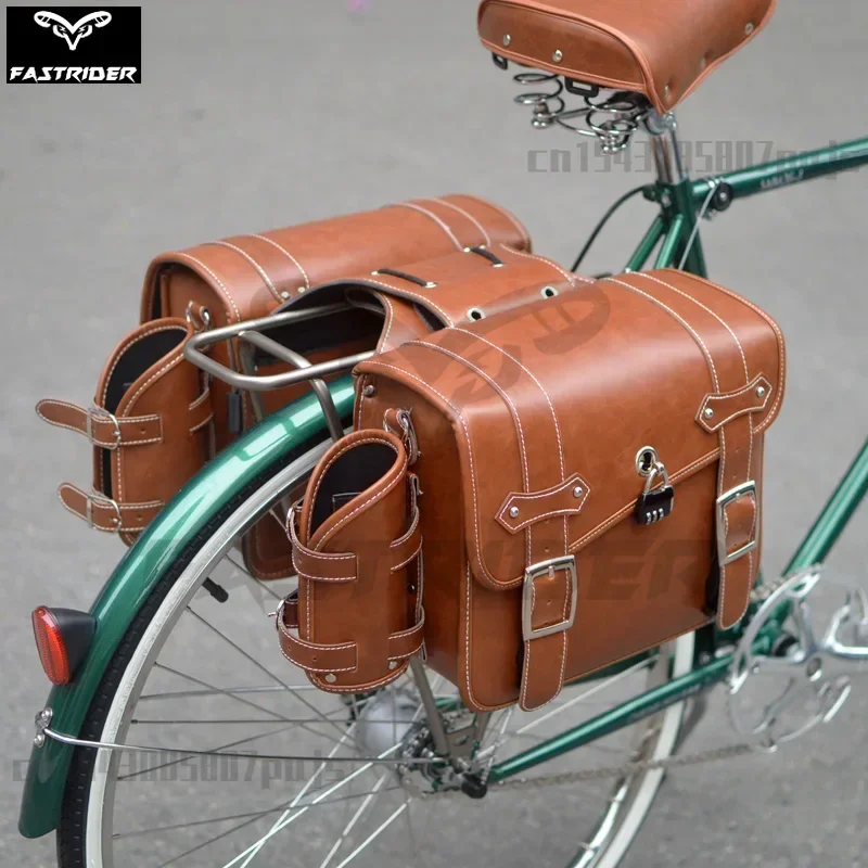 Retro Bicycle Leather Rear Rack Bag Motorcycle Pannier Bag Side Bag Electric Vehicle Riding Bag Bike Accessories