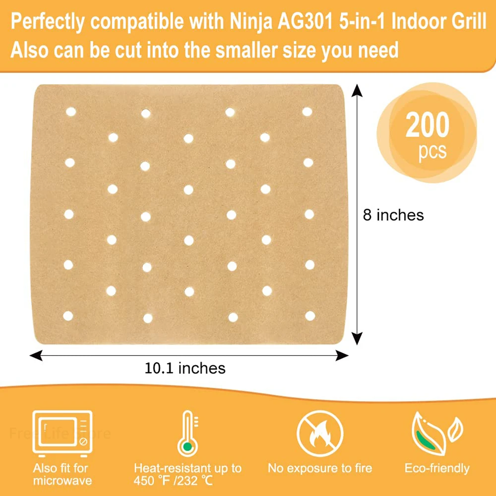 Air Fryer Disposable Paper Liner for Ninja AG301 Foodi 5-in-1 Indoor Grill Non-Stick Barbecue Baking Mat Kitchen Accessories