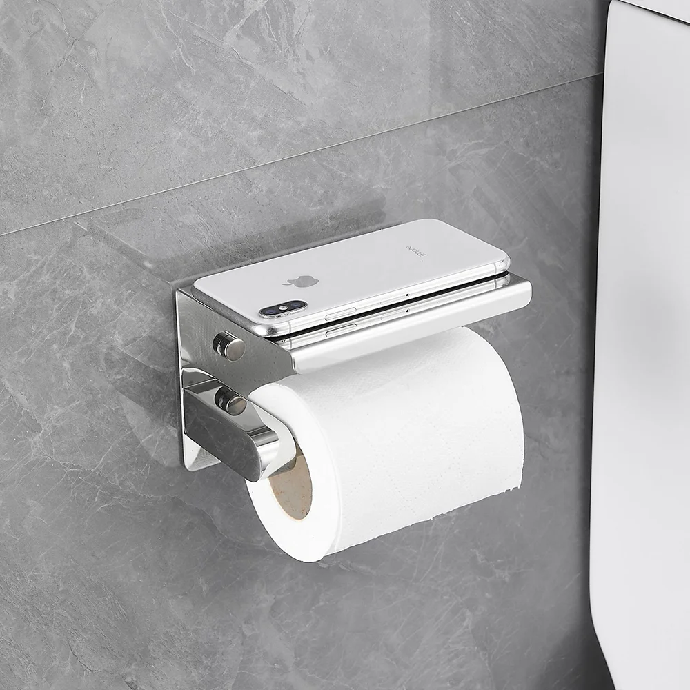 Sliver/Brushed 304 Stainless Steel Tissue Holder Toilet Paper Holder Toilet Roll Paper Holder Wall Mount WC Paper Phone Holders