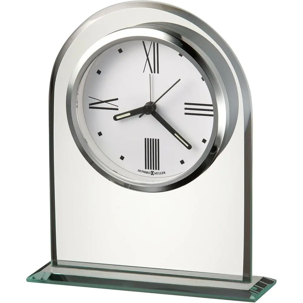 Regent Table Clock – Quartz Alarm Clock, Beveled Glass Arch, White Dial, Numerals, Black Accents, Desk & Bede