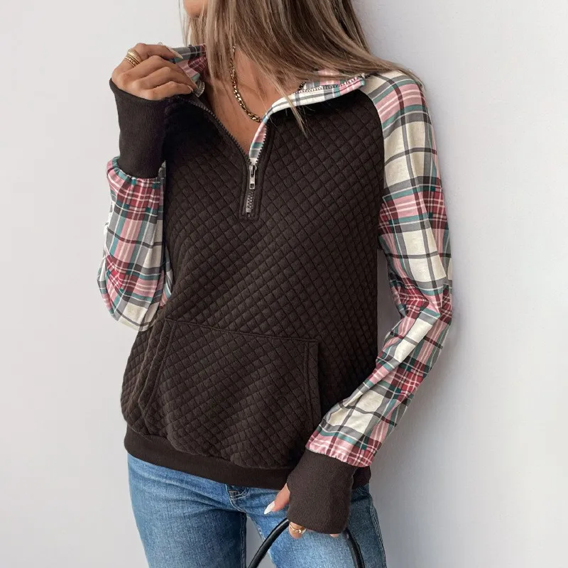 Stand Collar No Hood Hoodie with Loose Fit Regular Length Literary Retro Women Hoodie Autumn Drop Shoulder Sleeve Pullover