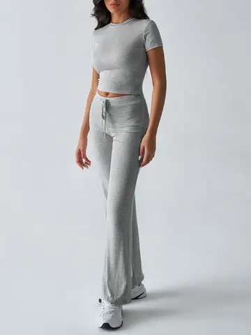 Women's Casual Lounge Set - Short Sleeve Top & Pants Two Piece, Home Wear Yoga Outfit