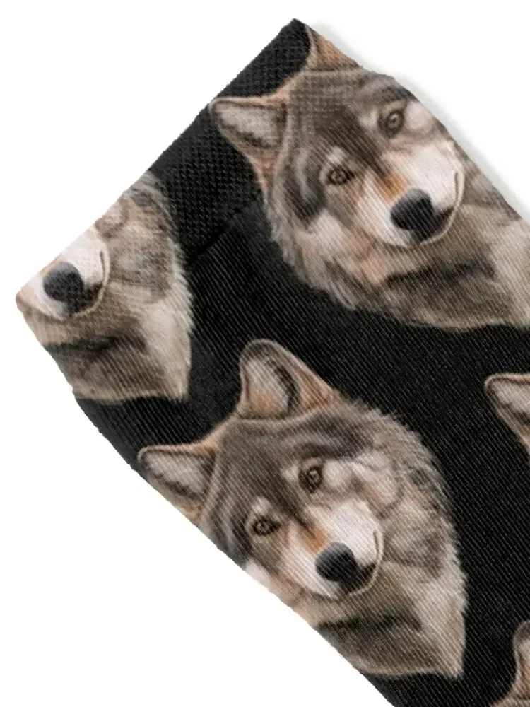 Furry Brown Wolf Serious Face Socks sports and leisure hockey Men Socks Luxury Brand Women's