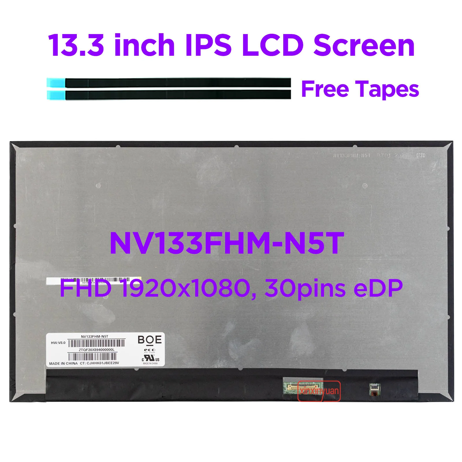 

13.3 IPS Laptop LCD Screen NV133FHM-N5T fit N133HCE-G63 M133NWFD R0 LED Display Panel Replacement FHD1920x1080 30pins eDP