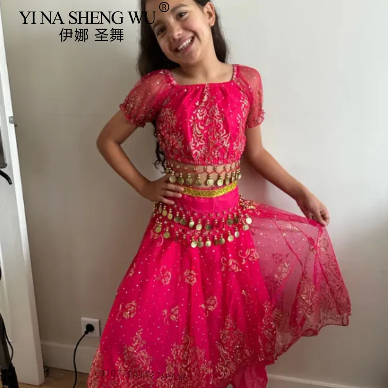 Indisches Bauchtanz-Kostüm für Kinder, ethnisches Performance-Outfit, Kindertag, Festival, Tanz-Set, neue Tanz-Stoff-Outfits