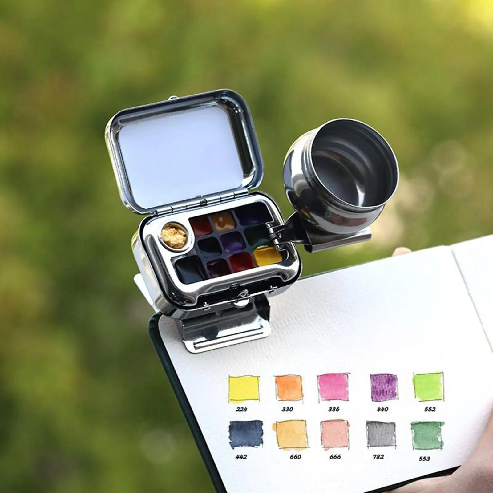 Paleta de aquarela de viagem, recipiente vazio de aquarela de 10 grades com clipe magnético, pequena paleta de pintura artística para sala de aula de viagem