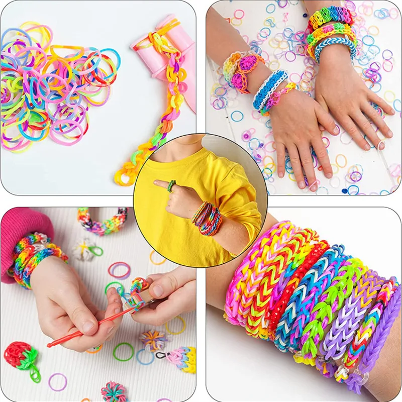 Colorful Loom Bands DIY Toys For Girls Rainbow Color Bracelet Woven Kit Montessori Handmade Craft Educational Toys Kids Gifts