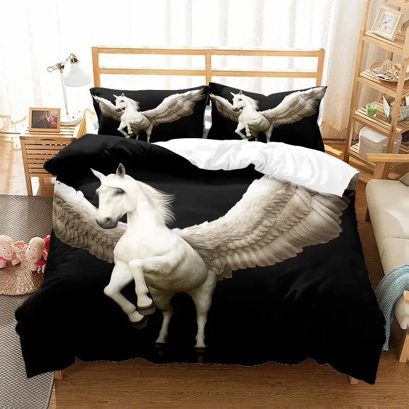 

Pegasus Duvet Cover King/Queen/Full/Twin Size, White Horse Soft Comforter Cover For Kids Girl Boy Women