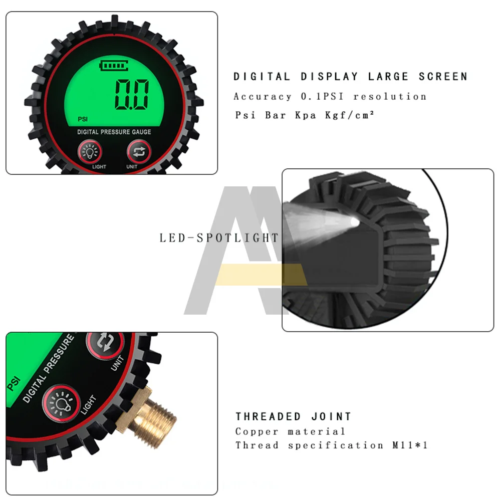 Manometro digitale per pneumatici ad alta precisione 3-255PSI retroilluminazione Display LCD manometro in rame per auto moto