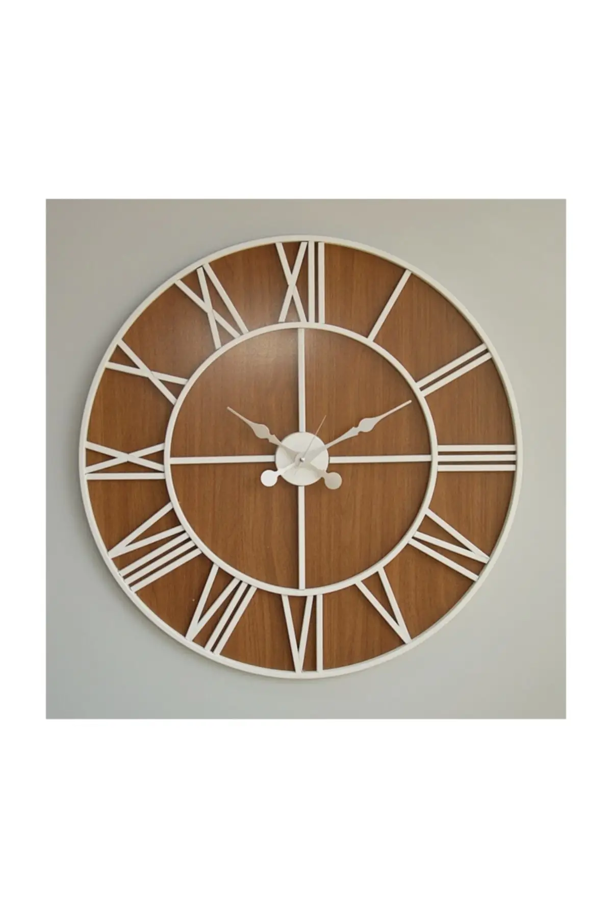 Uras Wrought Iron Wall Clock 7613 W White Walnut 76cm 3boyutlu Wall Clock Creative Home Decor