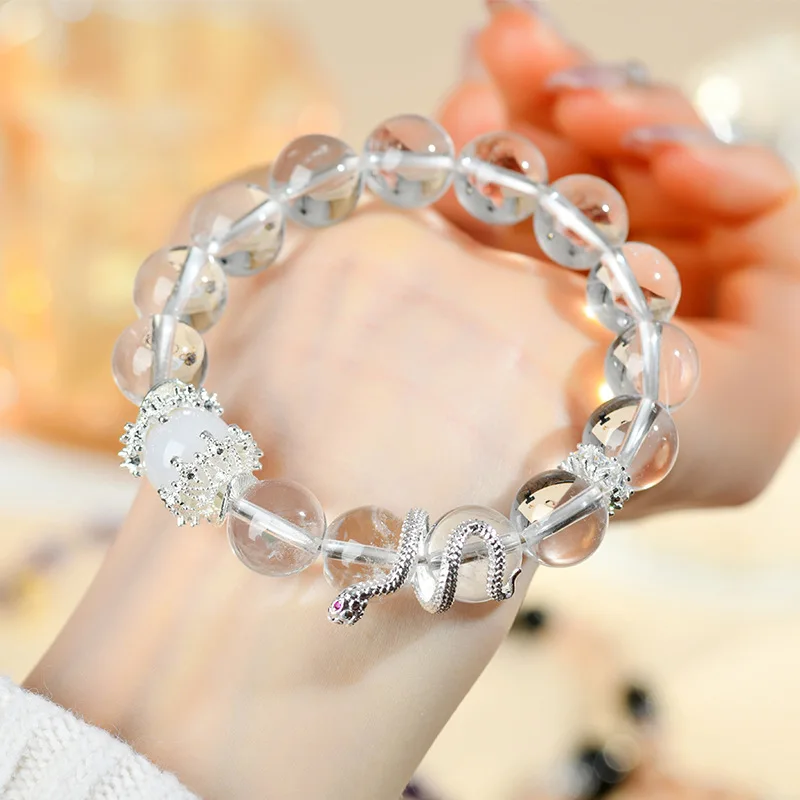 

Natural White Agate Zodiac Snake Large Beads Women'S New Bracelet Jewelry