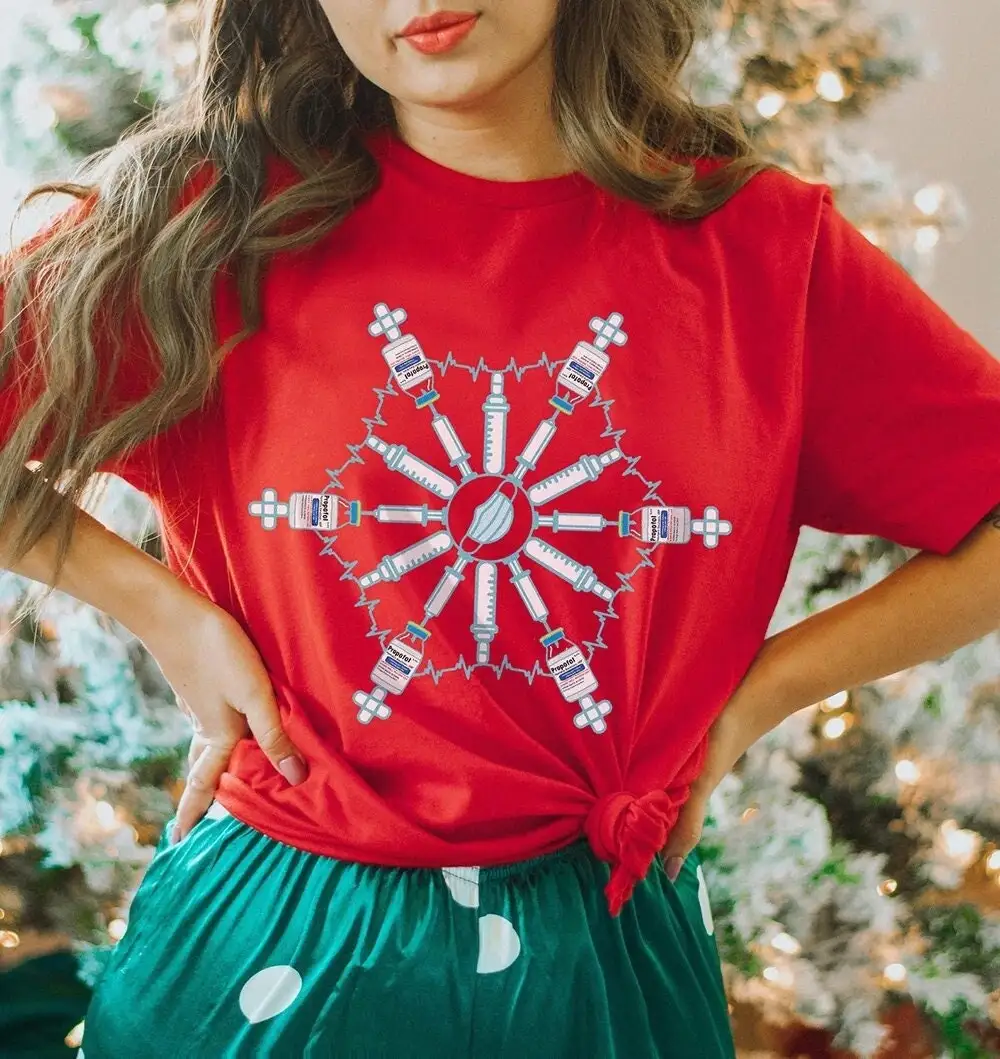 Christmas Medical Snowflake T Shirt Propofol Crna Er Icu Nurse Xmas Holiday Pharmacy Tech Micu Sicu Cvicu