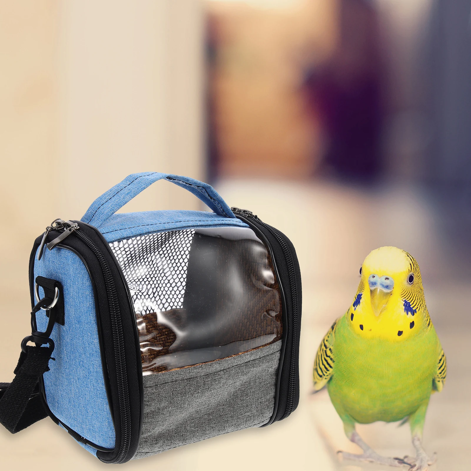 

Parrot Out Outdoor Carrier Breathable Blue Pouch Removable Strap Cross Body Handbag Simple Design Practical Bird Travel Cage