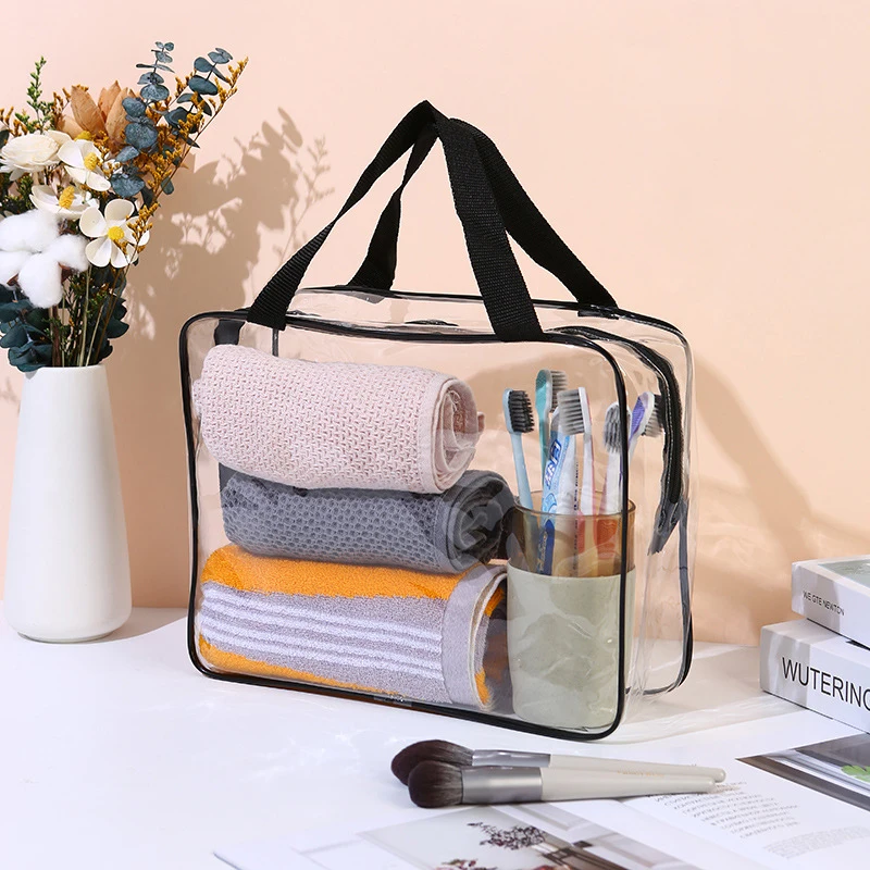 Borsa cosmetica trasparente borsa per il trucco trasparente con cerniera da donna in PVC custodia per il trucco da viaggio borsa per il lavaggio