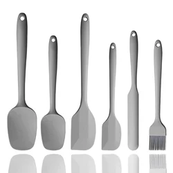 Grey 6Pcs Silicone Spatula Set Food Grade Non Stick Heat Resistant Spatulas Turner for Cooking Baking Mixing Baking Tools