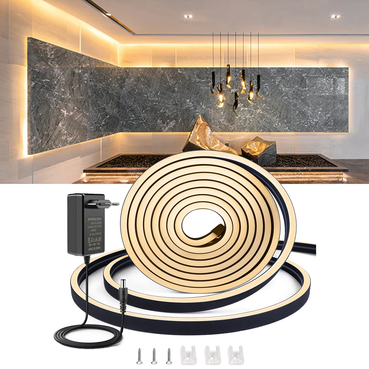 

24V Neon LED Light Strip Black Silicone Tube RF Remote Control/Hand Scan Sensor/Touch Dimmer Flexible Cabinet Backlight Tape