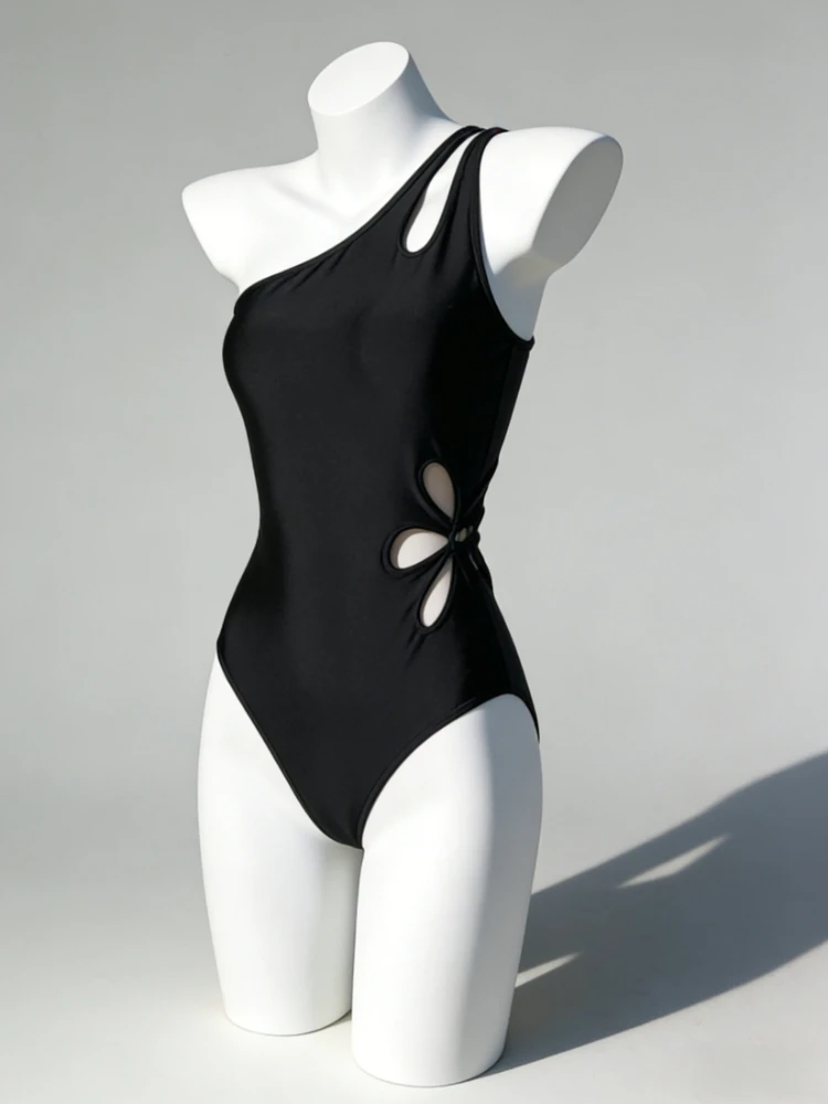 

One Piece Swimsuit Textured Ribbed Crochet Lace Mesh Tassel Tie Side Self Tie One-Shoulder High Waisted Monokini 2026 Fashion