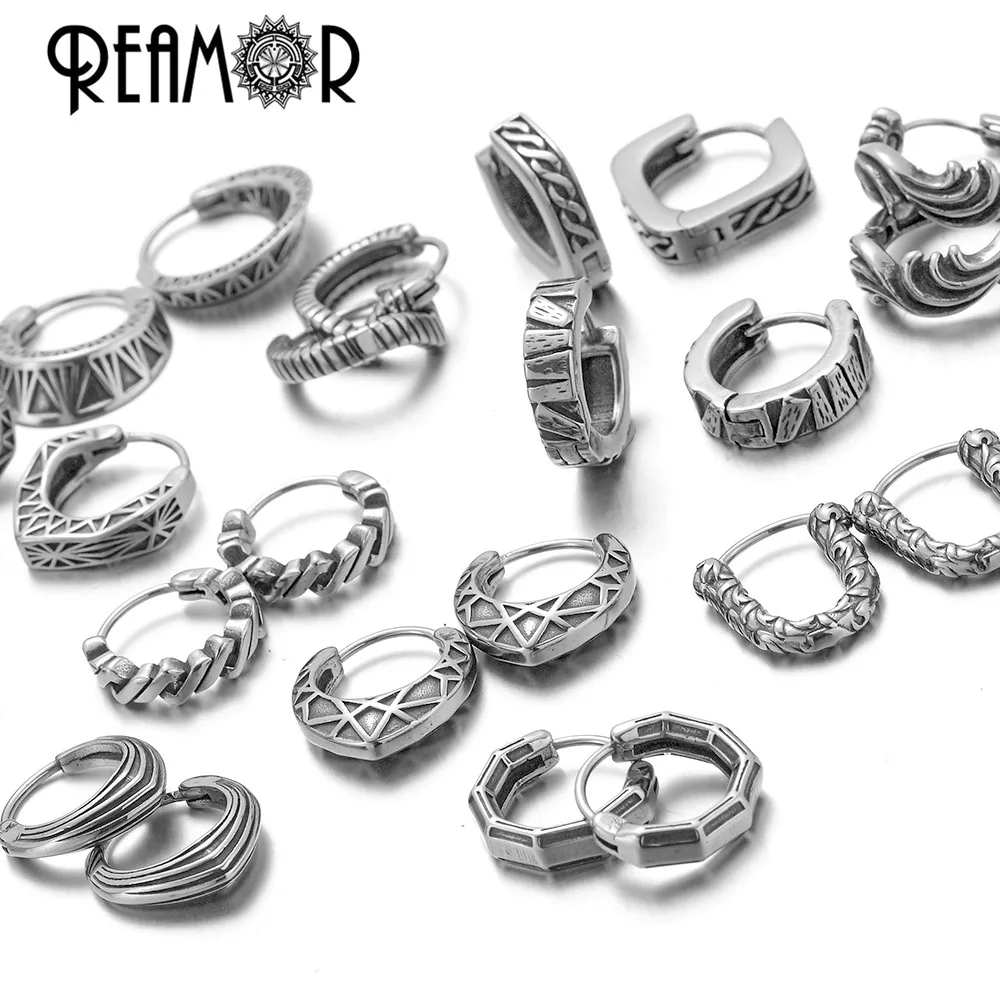 REAMOR 1 Pair Fashion Round Ball Hoop Earrings Punk Style Cross Piercing Earrings For Women Men Ethnic Simple Ear Jewelry Gift