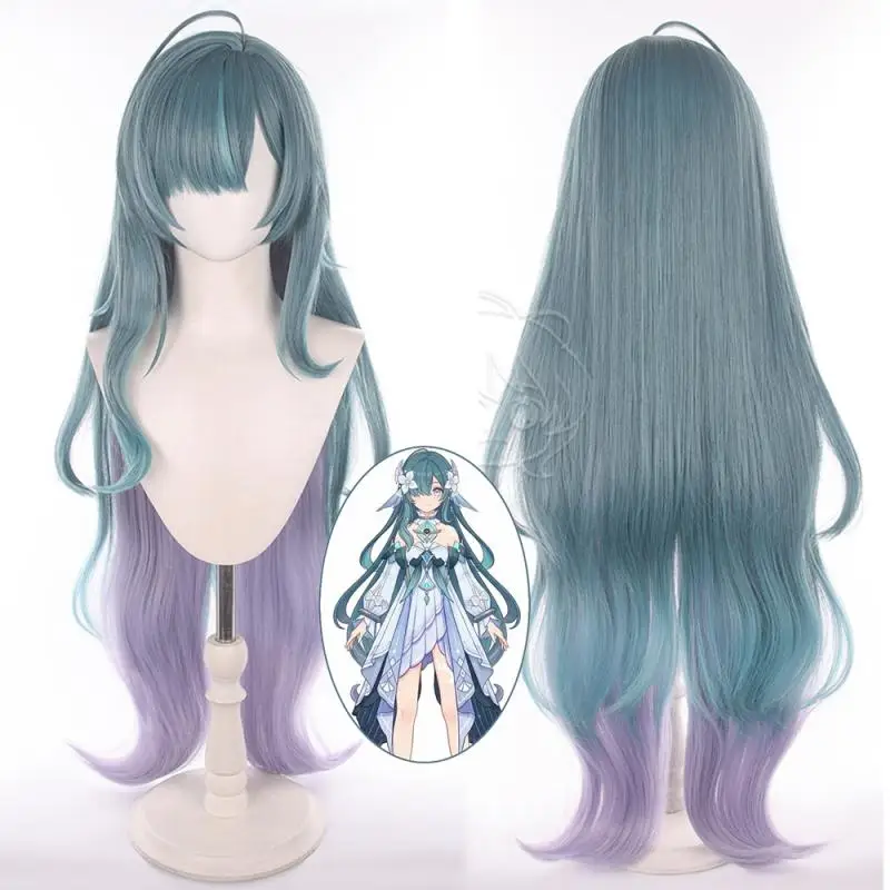 Genshin Impact Vodyanitsa Cosplay-Perücken, Kostüme, Kopfbedeckung, 105 cm lange, realistische Perücke mit dichtem, gemischtem, voluminösem, langem Haar. – Detail 2